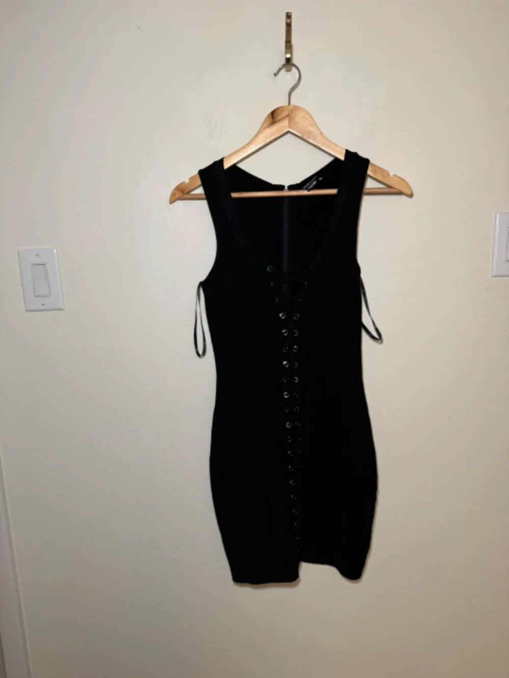 Marciano Los Angeles Black Bandage Bodycon Dress Lace-Up Front Sleeveless Small